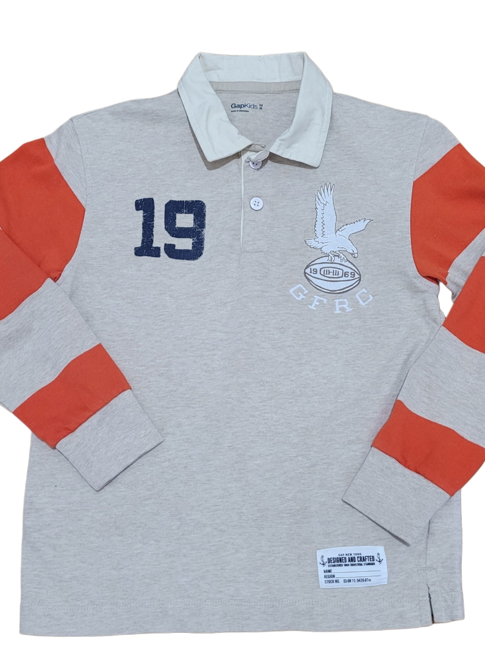GAP Gray & Orange Long-Sleeve Rugby Polo with Number Graphic